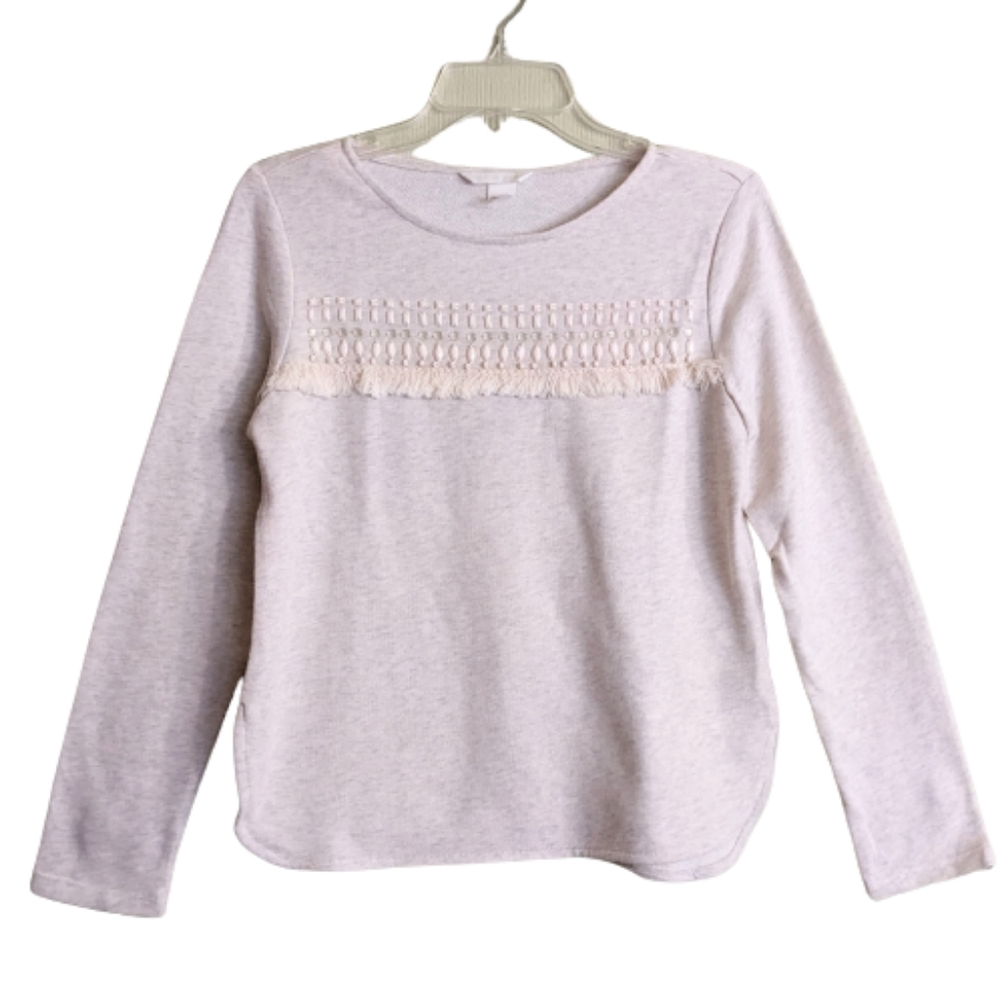H&M Conscious Sweatshirt Embellished Beaded French Terry  Heathered Crea…